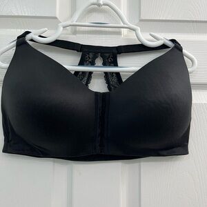 Cacique by Lane Bryant Black Satin Lace Front Closure Racerback Women's Plus Bra